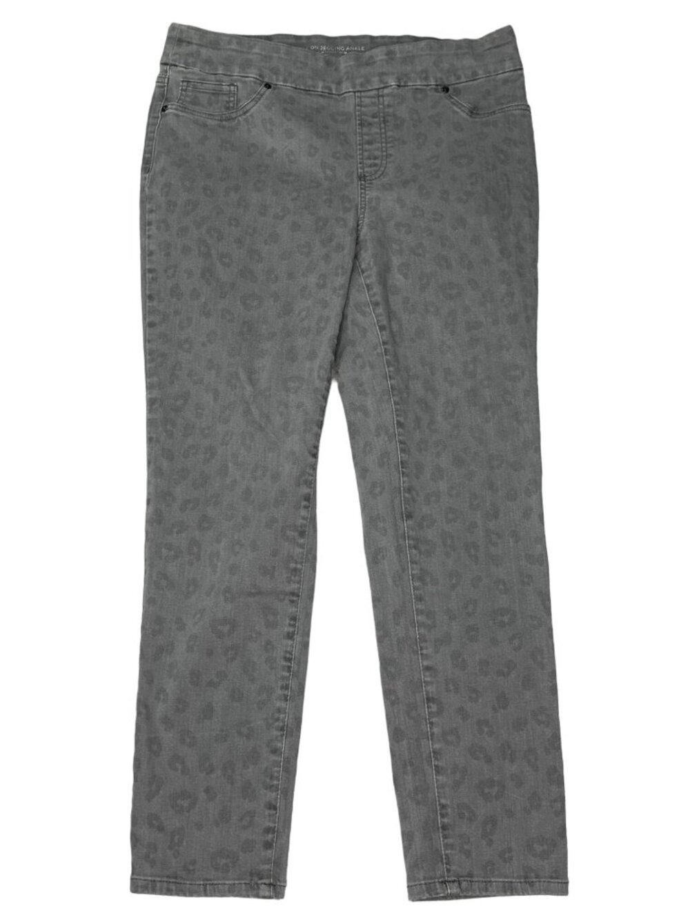 Chico's Pull On Jegging Ankle Womens 1.5R 10 Gray Leopard Print Stretch Jeans